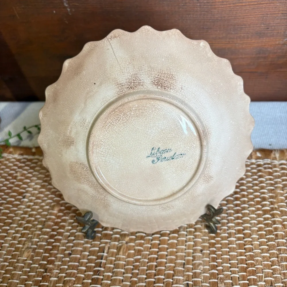 Antique Lebeau Porcelaine Green & Ecru Art Deco Fan Shell Bowl